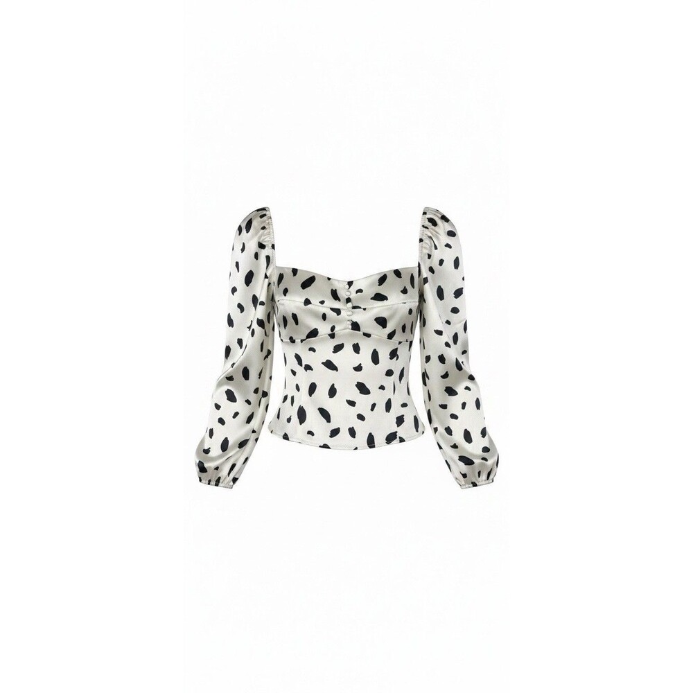 Reformation Abigale Top Silk Polka Dot Puff Sleeve Smocked Crop Size 10 NWT